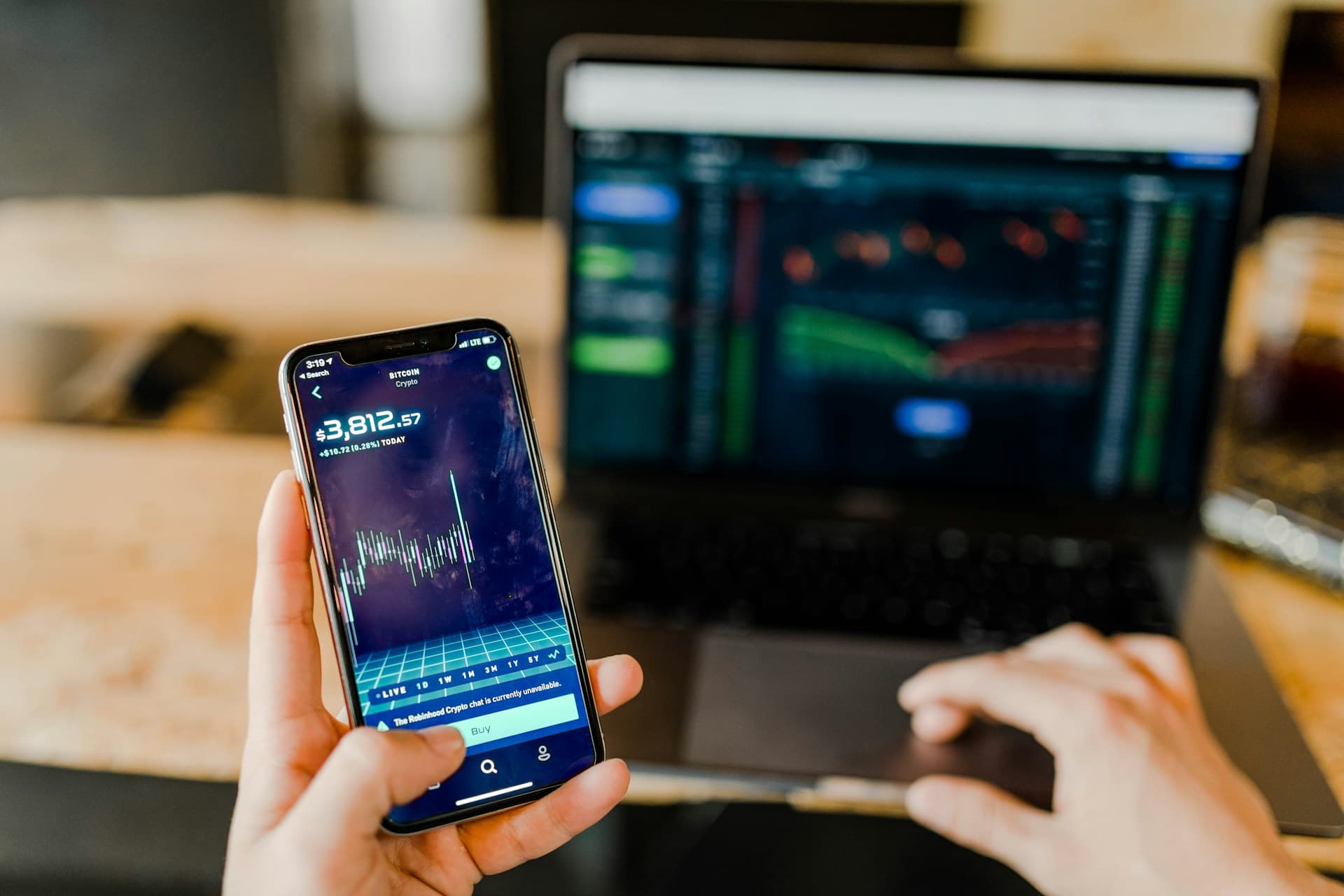 mobile screen with a stock ticker